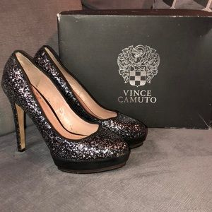 Vince Camuto Black and Silver Dacoma Heels
